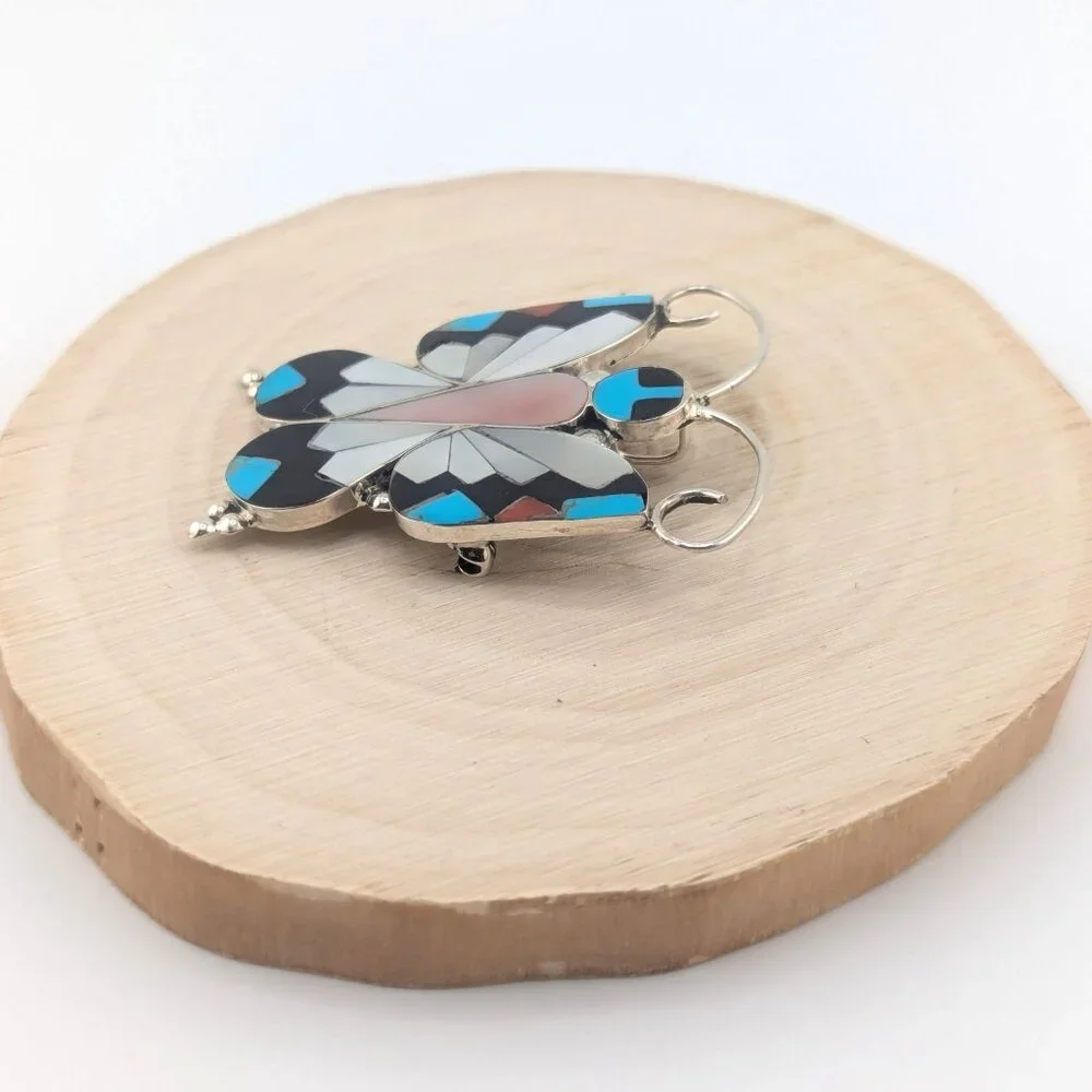 Zuni Butterfly Multi Stones Inlay Brooch Pin Pendant Native‎ American Jewelry **